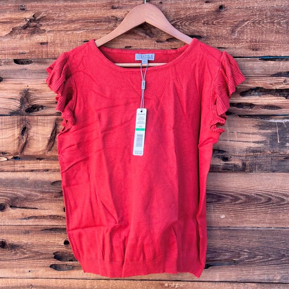 JOSEPH A | NWT Rust Burnt Red Orange Ruffle Knit Top L
